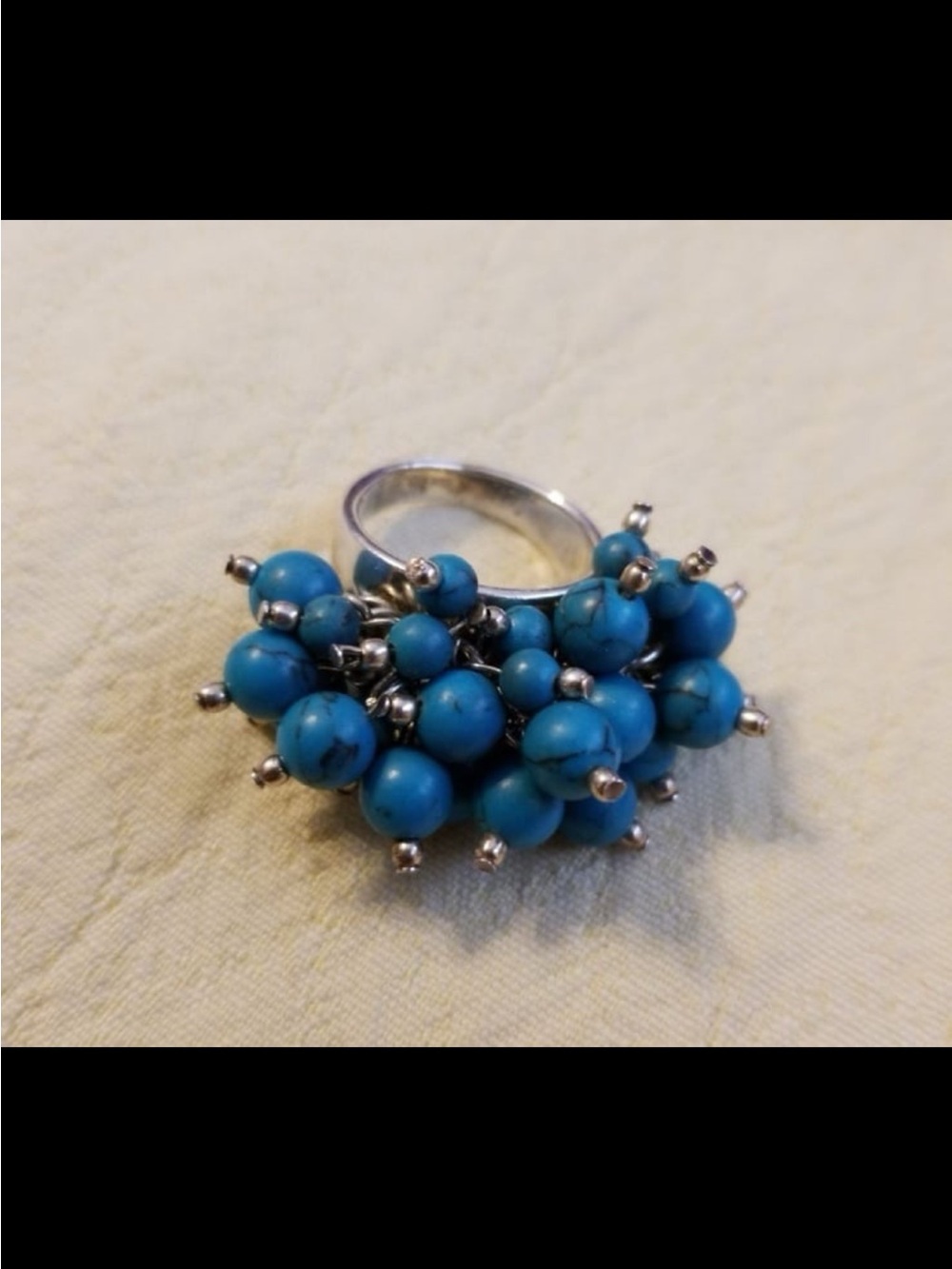 Cluster Turquoise Bead Cocktail Ring - Blue size 7